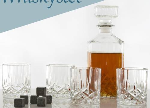 Whiskyset, 1 x karaff, 4 x whiskyglas, 6 x whiskystenar