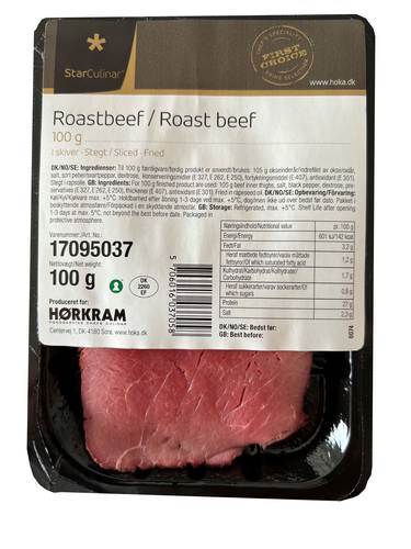 Roastbeef, 7 - 10 skiver x 11 g, taglagt, 100 g