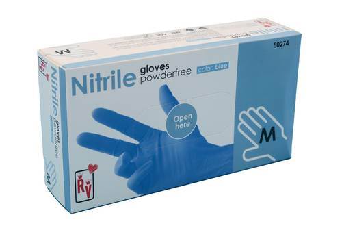 Nitrilhandsker blå, str. M, uden pudder, 100 stk